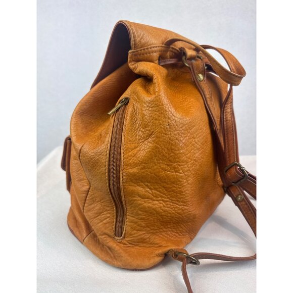 Vintage Italian Leather Backpack Brass Hardware Lots of Pockets Drawstring - Picture 3 of 16